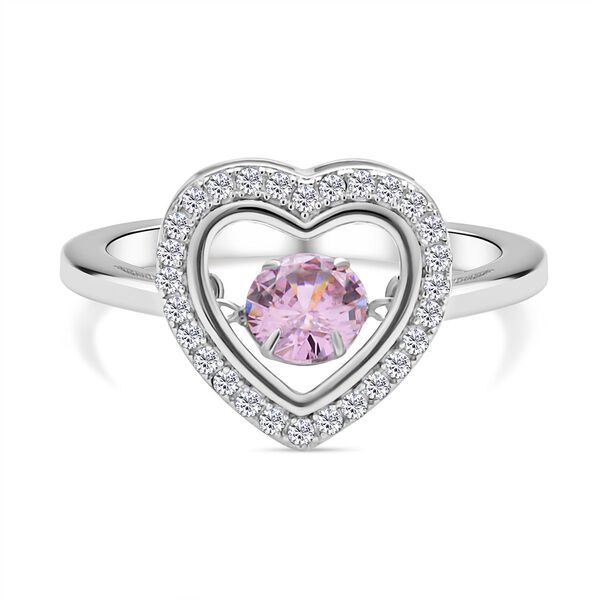 Rosa und wei&szlig;er Zirkonia Ring in Herzform, 925 Silber rhodiniert (Gr&ouml;&szlig;e 16.00), ca. 1,02 ct
