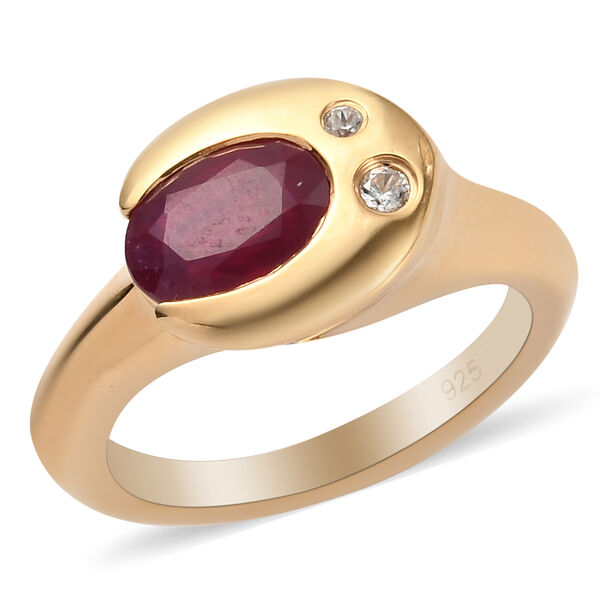 Afrikanischer Rubin (Fissure gefüllt) und Zirkon Ring 925 Silber vergoldet image number 2