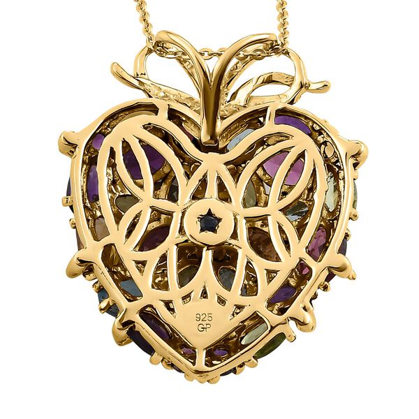 GP Amore Kollektion - Mehrfarbiger Edelstein und Kanchanaburi blauer Saphir-Herz-Anhänger mit Kette in Silber image number 5