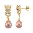 Lila Süßwasser Perle, Zirkonia Ohrringe Messing Standard 13.50 ct