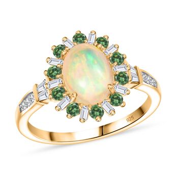 AA Nat&uuml;rlicher, &auml;thiopischer Welo Opal, Tsavorit Granat und Moissanit Ring - 1,96 ct.
