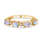 AA Natürlicher, äthiopischer Welo Opal, Weißer Zirkon Ring 925 Silber 750 Gelbgold Vermeil (Größe 18.00) ca. 0,58 ct