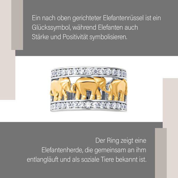 LUSTRO STELLA - zweifarbiger Zirkonia-Elefant-Ring in Silber image number 9