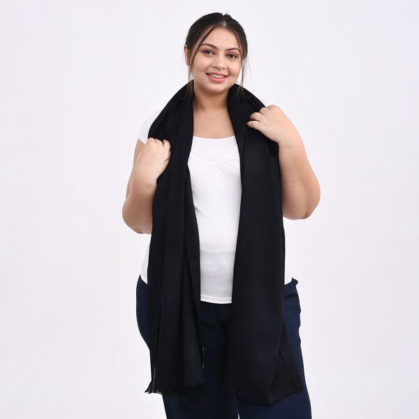 LA MAREY - 100% Kaschmirwolle superweicher Schal, Gr&ouml;&szlig;e 70x190 cm, Schwarz image number 2