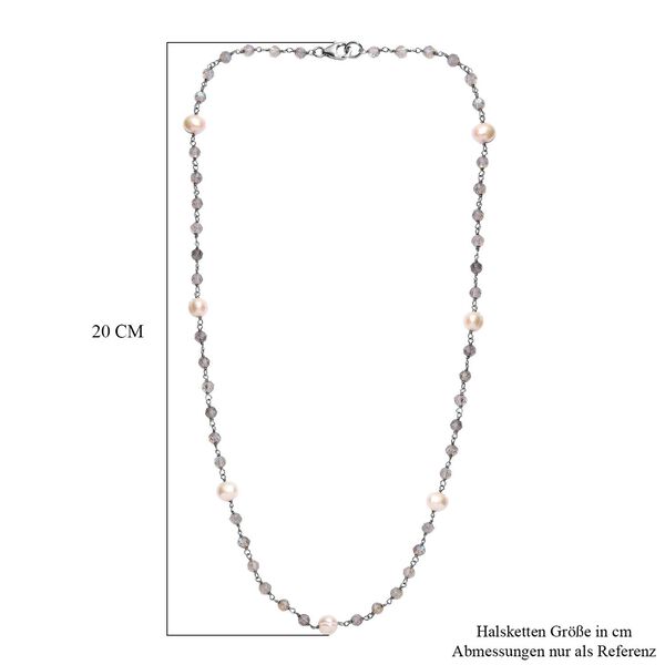 Labradorit, S&uuml;&szlig;wasser Perle Halskette ca. 50 cm 925 Silber image number 6