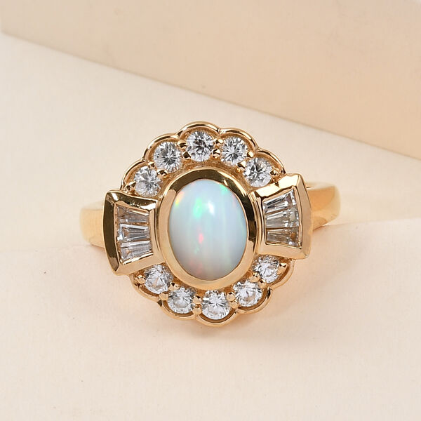 Nat&uuml;rlicher &Auml;thiopischer Opal und Zirkon Ring 925 Silber vergoldet  ca. 1,85 ct image number 2