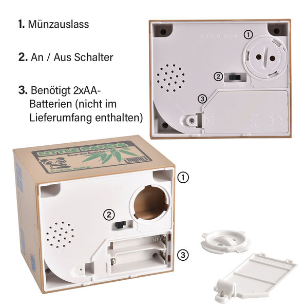 Münzstehlende Panda Spardose, Größe 12x10x9 cm, 2xAA (Batterien nicht inkl.) image number 11