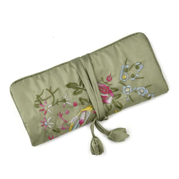 Schmuckorganizer aus Satin mit Stickerei und 5 Premium-Poliertüchern, 20x9cm, Olive image number 13