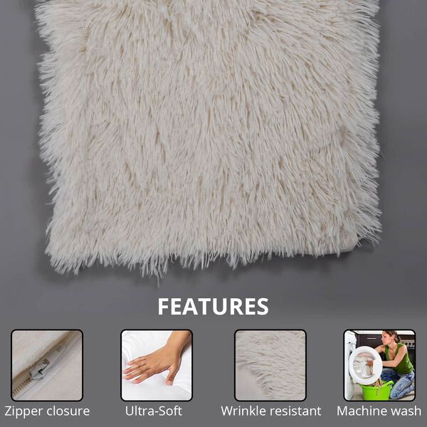 2er-Set Kunstfell-Kissenbezug, Beige image number 2