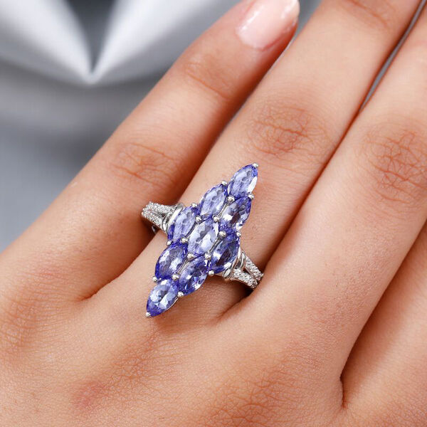 Tansanit und Zirkon Cluster Ring 925 Silber Platin-Überzug image number 3