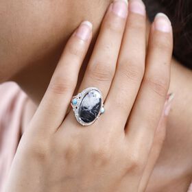 Weißer Büffel und Sleeping Beauty Türkis-Ring - 12,84 ct.