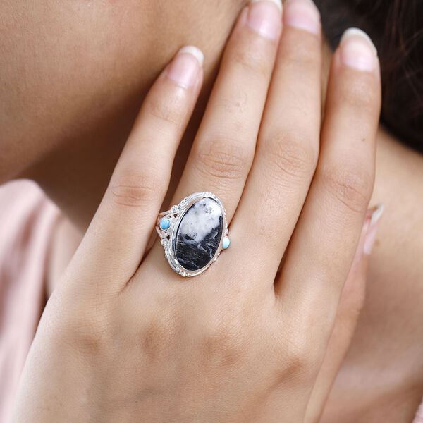 Wei&szlig;er B&uuml;ffel und Sleeping Beauty T&uuml;rkis-Ring - 12,84 ct. image number 2