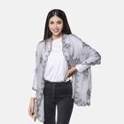 LA MAREY 100 % natürlicher Maulbeerseiden Schal, Blumenmuster, Grau, Größe: 180x58 cm