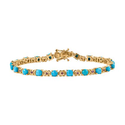 D joy AA Sleeping Beauty T&uuml;rkis, Rhodolith Granat, Armband ca. 20 cm 925 Silber 750 Gelbgold Vermeil ca. 7.34 ct