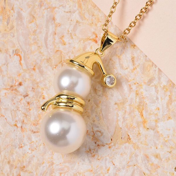 Kuscheliger Schneemann, wei&szlig;e Muschelkernperlen Schmuckset, IP-Gelbbeschichtung image number 2