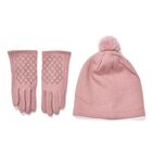 LA MAREY - 2er-Set Elegante Kaschmir Mützen und Handschuhen mit Mikroplüsch Futter, Rosa