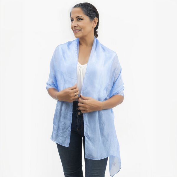 100% natürlicher Satin Seiden Schal, 48x160 cm, Baby Blau image number 2