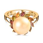 AA Goldene Südsee Perle (9-11mm),  Mehrfarbiger-Turmalin Ring, 925 Silber 750 Gelb Vermeil (Größe 20.00)
