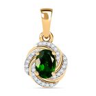 Natürlicher Chromdiopsid, Weißer Zirkon Anhänger 925 Silber 750 Gelbgold Vermeil ca. 1.00 ct