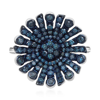 Blauer Diamant Ring, 925 Silber platiniert, (Gr&ouml;&szlig;e 17.00) ca. 1.00 ct
