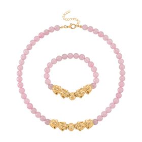 Rosenquarz Schmuckset Legierung gelb vergoldet ca. 430.00 ct