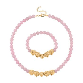 Rosenquarz Schmuckset Legierung gelb vergoldet ca. 430.00 ct