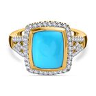 Amerikanischer, natürlicher Sleeping Beauty Türkis, Weißer Zirkon Ring, 925 Silber vergoldet (Größe 21.00), ca. 5.94 ct