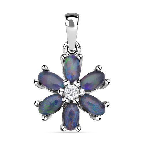 Boulder Opal Triplett und Zirkon-Anhänger, 925 Silber rhodiniert, 1,24 ct image number 0