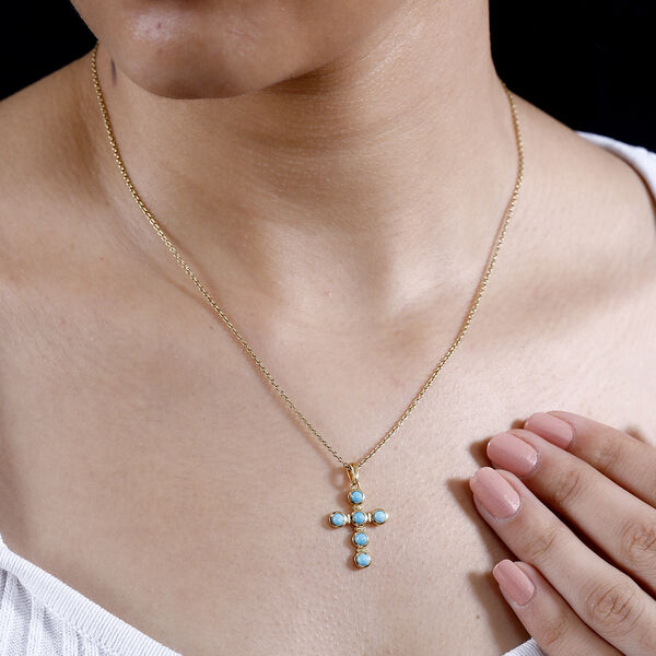 AA Amerikanischer, natürlicher Sleeping Beauty Türkis Kreuz Anhänger, 925 Silber 750 Gelbgold Vermeil ca. 0.72 ct image number 2