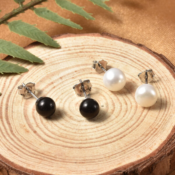 2er Set - S&uuml;&szlig;wasserzuchtperlen und Schungit-Ohrstecker, 925 Silber ca. 2,50 ct image number 1