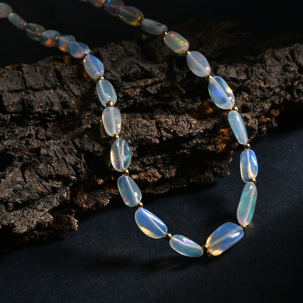 D'Joy AAA Nat&uuml;rlicher, &auml;thiopischer Welo Opal Halskette ca. 45 cm 925 Silber 750 Gelbgold vermeil ca. 36,00 ct. image number 1