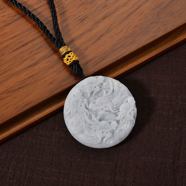 "One piece  approx 45mm carving Double dragon  Burmese Type A Natural Jadeit hanging d&eacute;cor  " image number 1