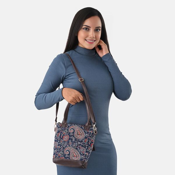 Crossbody Baumwolle, Blockprint, 25.4 x 23 cm, Blau image number 3