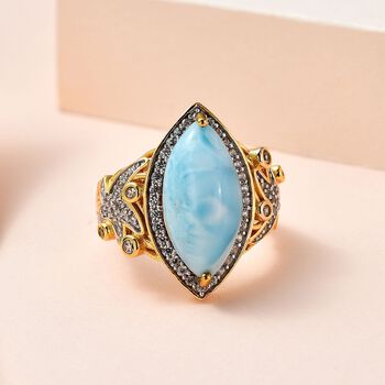 Larimar und Zirkon Cocktail Ring - 6,97 ct.