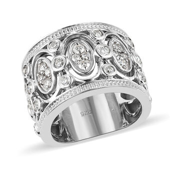 88 Facetten Moissanit-Ring, 925 Silber platiniert  ca. 0,90 ct