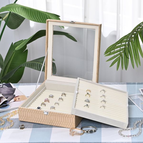 2-lagige Schlangenhaut-Design Ringkaste für 300 Ringe 30.5x27x8.5cm, Beige image number 2