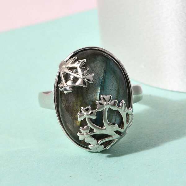 Labradorit Ring Messing Ionenbeschichtetes Platin  ca. 12,42 ct image number 2