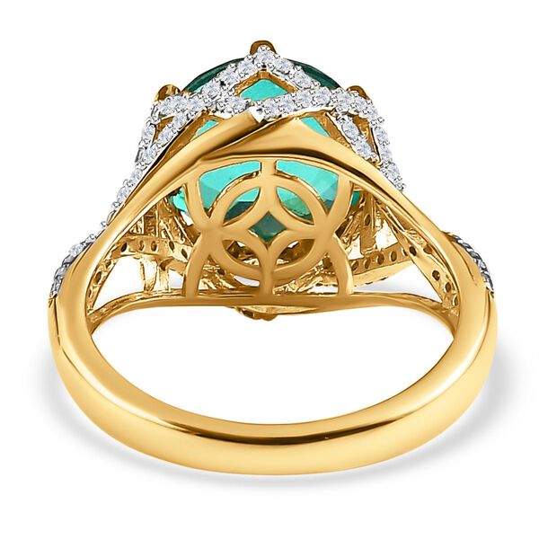 Pfau Quarz Triplette, Weißer Zirkon Ring, 925 Silber Gelbgold Vermeil (Größe 20.00) ca. 4.94 ct image number 6