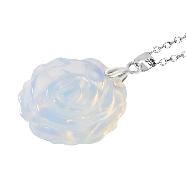 2er Set - Handgeschnitzter Opalite Anhänger mit Kette und Ring (Größe 16.00), silberfarben, ca. 30.00 ct image number 7