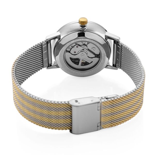 GENOA TIME - V2 Automatik Armbanduhr, Geh&auml;use 316 Edelstahl Sonnenschein Zifferblatt mit wei&szlig;em Diamant Edelstahl Mesharmband, bicolor image number 7