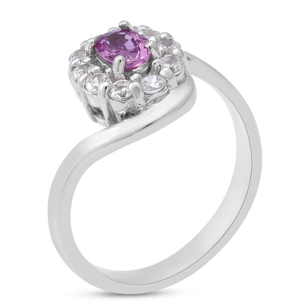 Rosa Saphir und Zirkon-Halo-Bypass-Ring, 925 Silber platiniert, 1,30 ct. image number 5