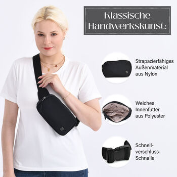 Nylon Crossbody Tasche in Schwarz mit praktischen F&auml;chern, 19x12x6cm