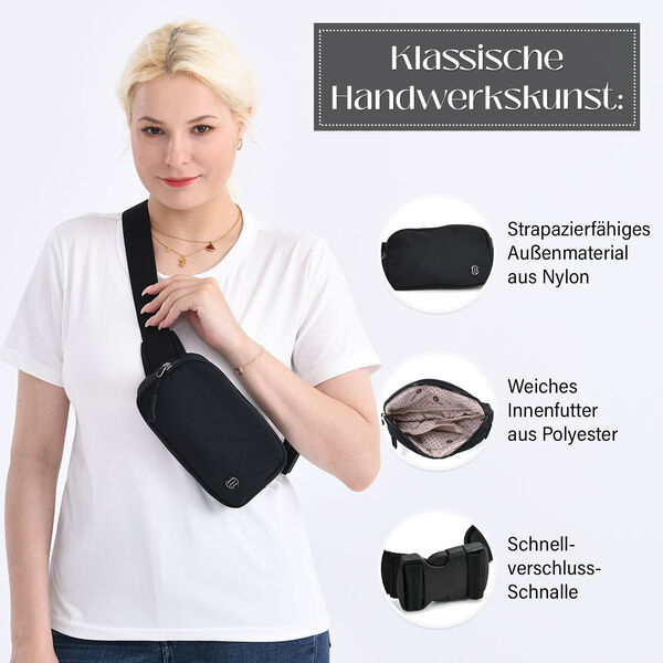 Nylon Crossbody Tasche in Schwarz mit praktischen Fächern, 19x12x6cm image number 3