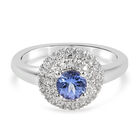 Tansanit und Zirkon-Ring, 925 Silber platiniert (Gr&ouml;&szlig;e 20.00) ca. 0,90 ct