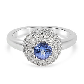 Tansanit und Zirkon-Ring, 925 Silber platiniert  ca. 0,90 ct