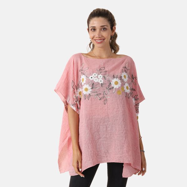 T-Shirt mit Blumen-Stickerei, Rosa, Einheitsgr&ouml;&szlig;e&nbsp; image number 2