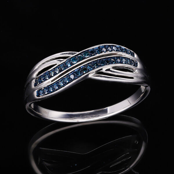 Blauer Diamant Ring, 925 Silber platiniert, (Größe 19.00) ca. 0.20 ct image number 2