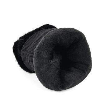 Flauschige F&auml;ustlinge mit Kunstfell und Strickb&uuml;ndchen, Einheitsgr&ouml;&szlig;e, Schwarz