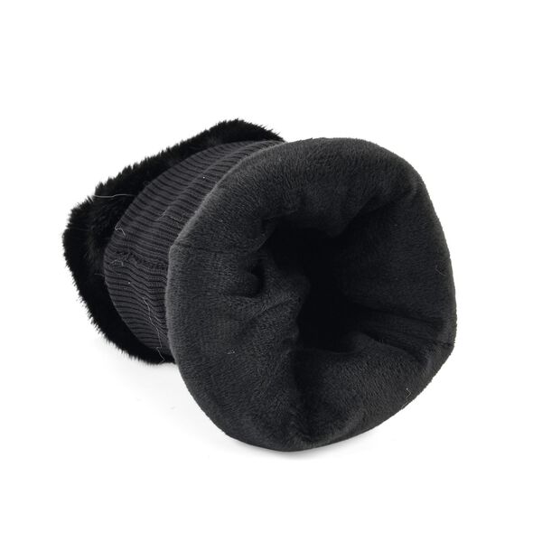 Flauschige F&auml;ustlinge mit Kunstfell und Strickb&uuml;ndchen, Einheitsgr&ouml;&szlig;e, Schwarz image number 3