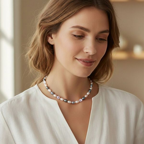 Mehrfarbige Muschelperlen Halskette ca. 50 cm Reiner Edelstahl Standard image number 2